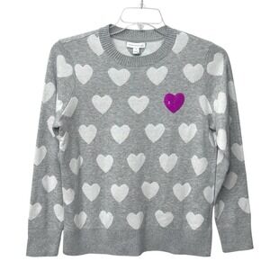 Charter Club Gray and White Heart Sweater Women's Size Medium Valentines NWT